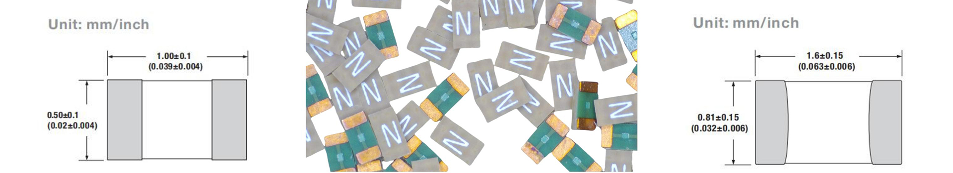 Physical Dimensions of 0603 and 0402 Ultra-Low DCR Thin-Film Fuses